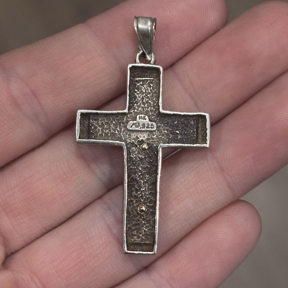 Vintage Michael Anthony Sterling Silver 14K Gold Crucifix Cross Pendant 7.3g - Picture 4 of 13